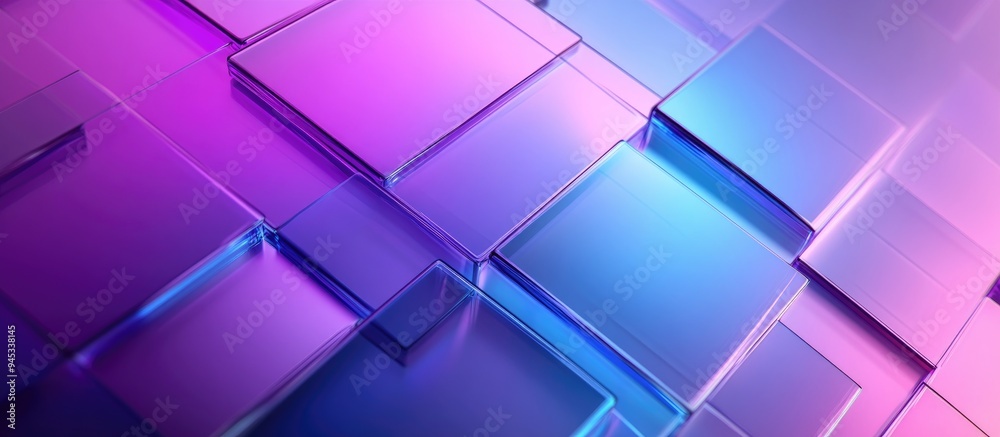 Poster 3d rendering of an abstract geometric background in purple and blue hues ideal for advertising techn