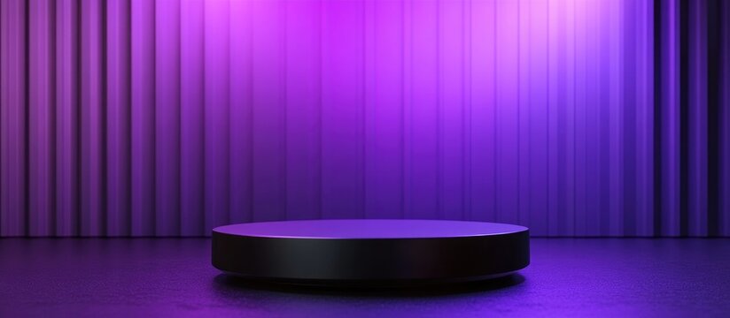3D rendering of a purple violet scene featuring a geometric black podium