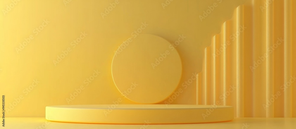 Aufkleber 3D Render of an Abstract Yellow Composition Featuring a Round Podium Minimalistic Studio Environment with Pedestal and Space for Text Futuristic Interior Background for Displaying Products and Pres