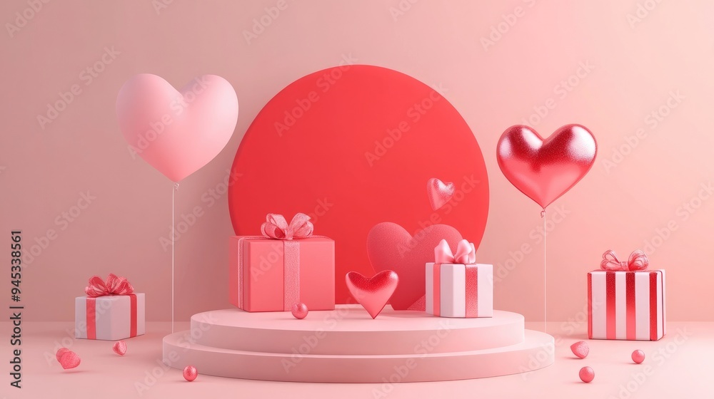Poster 3d abstract podium representing a love concept for displaying gifts and items 3d illustration