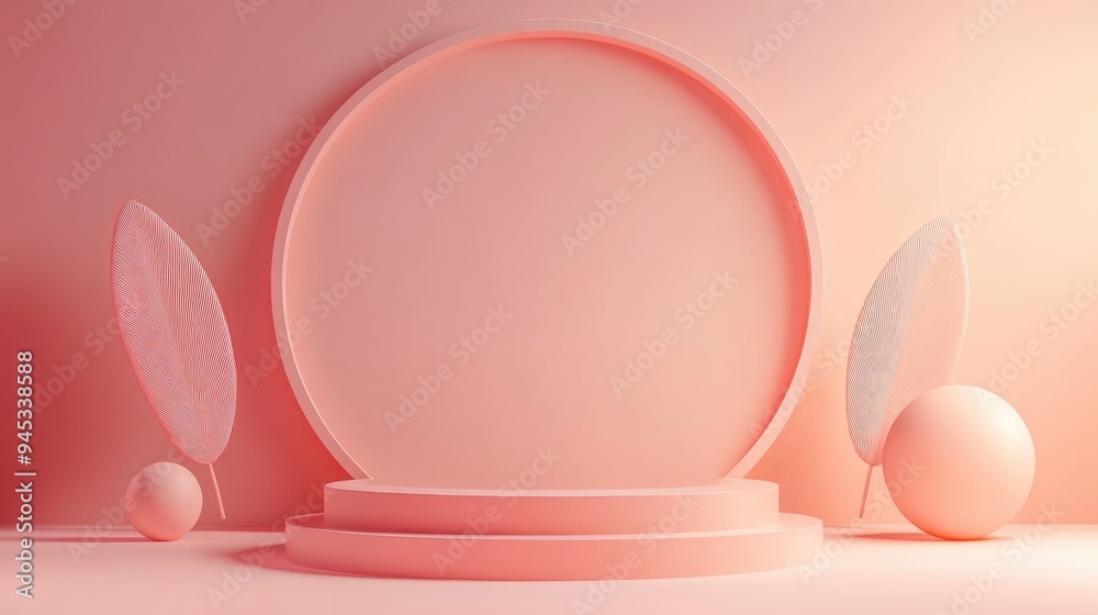 Aufkleber 3d rendering of a minimalist illustration featuring a geometric podium in pink