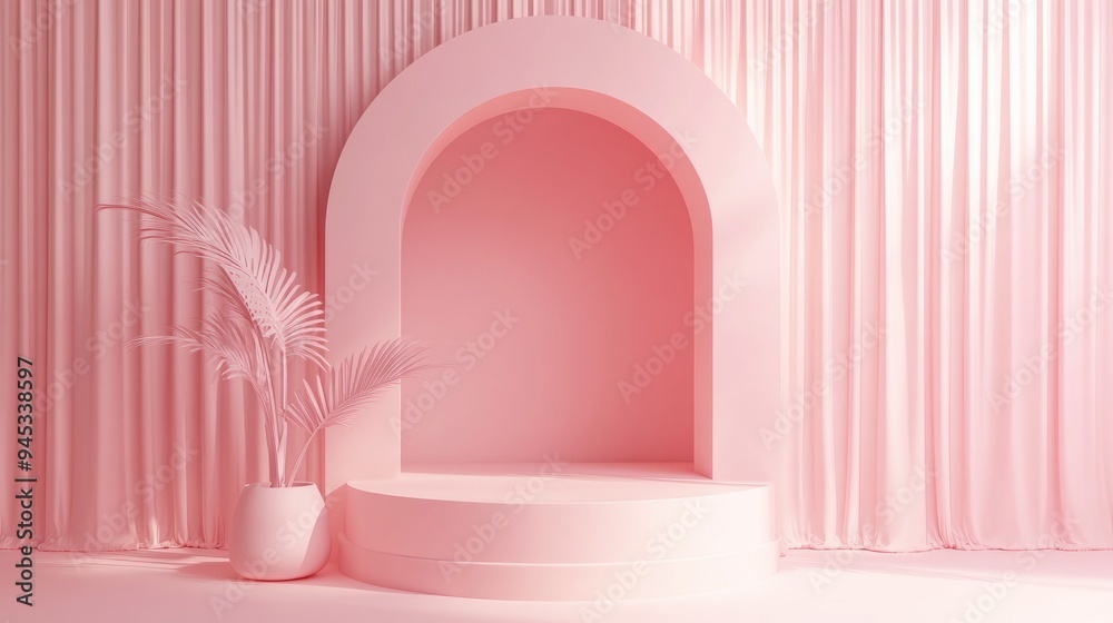 Aufkleber 3d rendering of a minimalist illustration featuring a geometric podium in pink