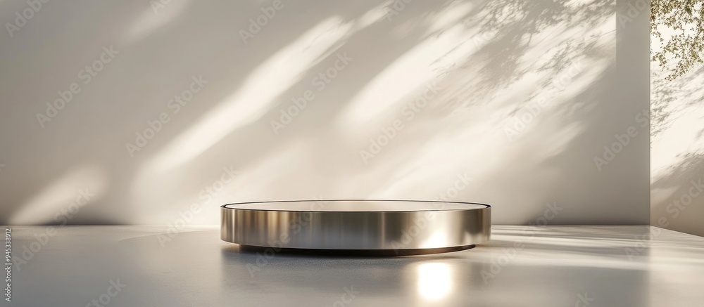 Poster 3d rendering of a metallic podium against a minimalist white backdrop