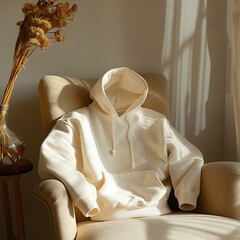 Cream Hoodie in a Sunlit Corner