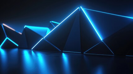 Fototapeta premium 3D rendered black geometry illuminated by blue gradient neon lights against a dark backdrop