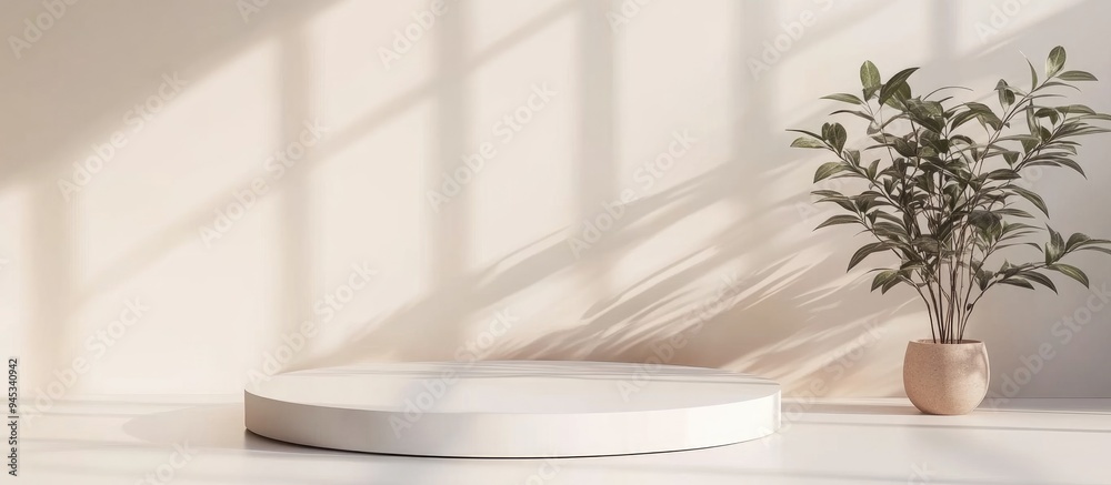 Poster 3d rendering of a pastel minimal scene featuring a white blank podium with an earthy color palette s