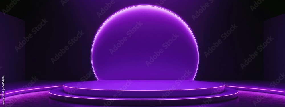 Poster 3d rendering of an abstract purple background featuring a white podium