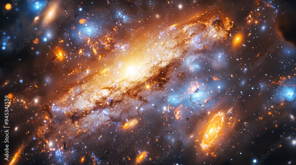 Poster galaxy with dark matter : close-up of a galaxy where dark matter forms visible, ghostly structures