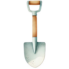 Illustration of a shovel with a wooden handle and a metal blade, perfect for gardening, digging, and outdoor tasks.