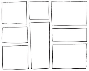 Handdrawn doodle grunge square highlights. Charcoal pen rectangle borders. Marker scratch scribble scrawl frames. Vector illustration of freehand painted angular note