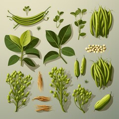 Stylized Green Beans in Vector Art with a Dark Flat Design