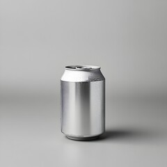Sleek shiny aluminum soda can isolated and centered on a plain white surface  Minimalist still life product photography showcasing the beverage container in a crisp clean studio setting