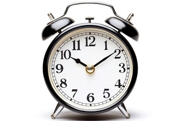 Classic black alarm clock displaying time.