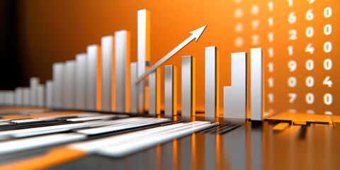 Fototapeta premium 3D Render of Stock Market Graph with Upward Arrow on Orange and Black Background