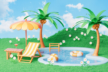 3d rendering summer swimming pool