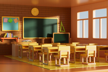 3d rendering cartoon school classroom