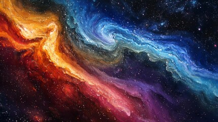 Fototapeta premium Rainbow Galaxy : Detailed view of a galaxy with a spectrum of colors, from deep blues to bright reds