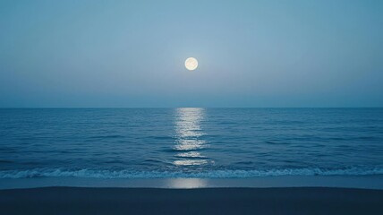 Glowing moonlight reflecting on calm ocean waves, tranquil and serene, night glowtime, peaceful and meditative