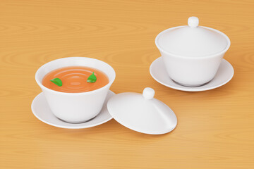 3d rendering tea and teacup
