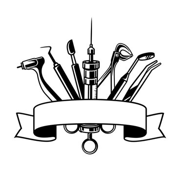 dental tools black and white banner clip art preview