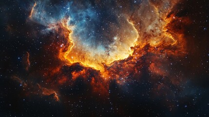 Naklejka premium Vivid nebula with swirling colors, high contrast, in deep space. space background