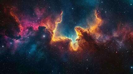 Vivid nebula with swirling colors, high contrast, in deep space. space background