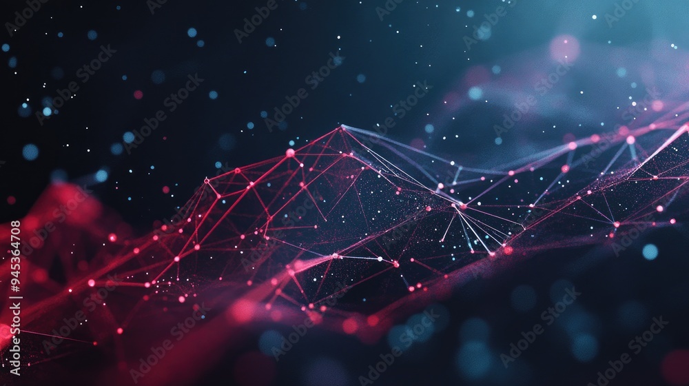 Poster abstract background featuring a noisy polygonal graph created from dots and lines on a dark backdrop