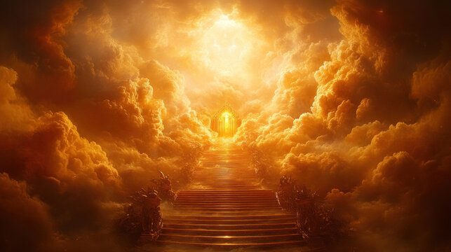 An inspiring image of the golden throne and Jesus Christ in heaven, with divine light and clouds reflecting the grandeur and significance of the prophetic vision.