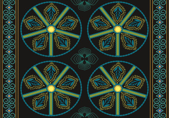 Circle with green flora seamless pattern vector background