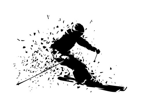 Downhill skier, skiing, abstract isolated vector silhouette, ink drawing