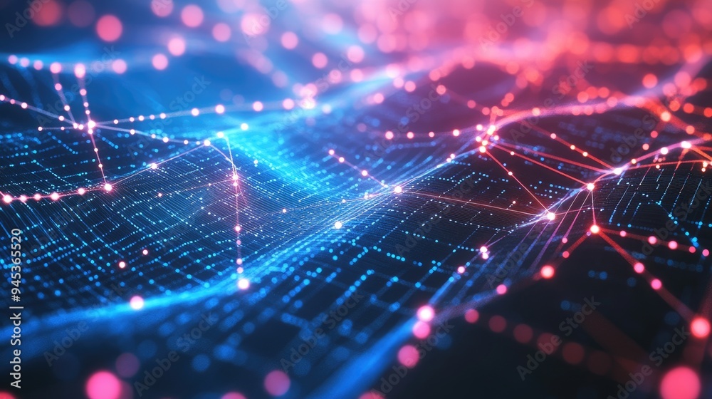 Poster abstract digital technology background featuring interconnected dots and lines representing big data