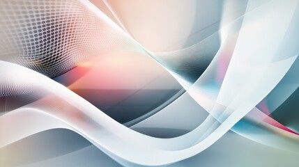 Abstract geometric background featuring a gradient of white and gray enhanced by neon light curves and colorful graphic designs