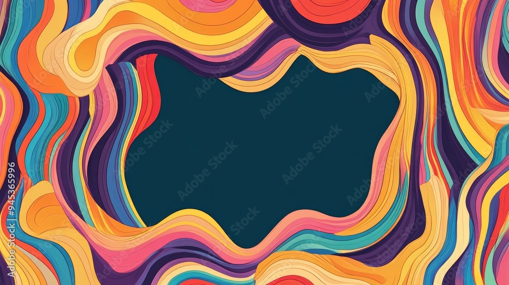 Poster colorful abstract pattern in a rectangular frame featuring an empty center space