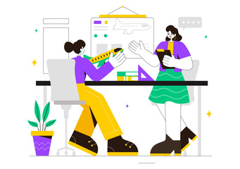 Aircraft Modeling and Crafting Vector Illustration with Assembling or Painting a Huge Airplane Model as a Replica of an Existing in the Background