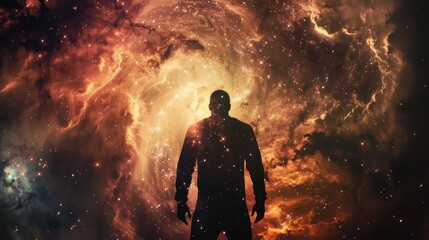 Naklejka premium Amazing nebula with stars and people in the center