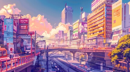 Obraz premium Futuristic Cityscape with Elevated Highways and a River