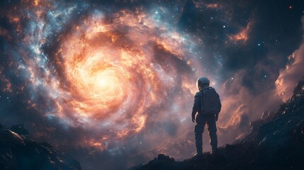 Obraz premium Astronauts adventure through a wormhole in space