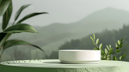 Bamboo-inspired product display podium in a calm, natural setting with bamboo stalks, perfect for organic, eco-friendly, or wellness products with a fresh, green aesthetic