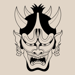 Hand drawn traditional tattoo of a Japanese oni mask outline 32