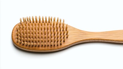 A bamboo hairbrush with fine bristles for grooming hair.