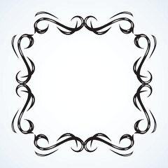 Old cute romantic book ribbon bow swirly tag swoosh element isolated on white paper card backdrop. Freehand black ink pen outline drawn curly corner sketchy in artistic rustic curlicue scrawl style