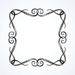 Old cute romantic book ribbon bow swirly tag swoosh element isolated on white paper card backdrop. Freehand black ink pen outline drawn curly corner sketchy in artistic rustic curlicue scrawl style