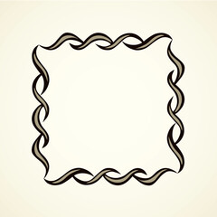 Old cute romantic book ribbon bow swirly tag swoosh element isolated on white paper card backdrop. Freehand black ink pen outline drawn curly corner sketchy in artistic rustic curlicue scrawl style