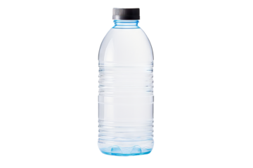 Clear water bottle isolated on transparent background PNG for hydration-themed designs and health-focused projects featuring modern drinkware