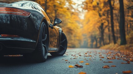 Stunning photography of an elegant black car cruising along an open road under a clear sky