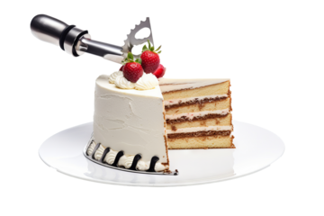 Cake slicer isolated on white background, ideal for culinary utensil illustrations, kitchen tool designs, and food preparation concepts in high-quality PNG format