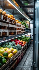 Truck refrigerator food loading freezing goods storage transporting warehouse ready made foods eat import export logistics system concept work business cargo check cold