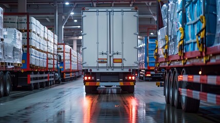 Truck refrigerator food loading freezing goods storage transporting warehouse ready made foods eat import export logistics system concept work business cargo check cold