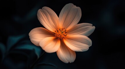 Obraz premium A Single Peach Cosmos Flower Against a Dark Background