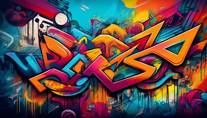 An urban background with retro graffiti featuring bright colors and wild patterns.